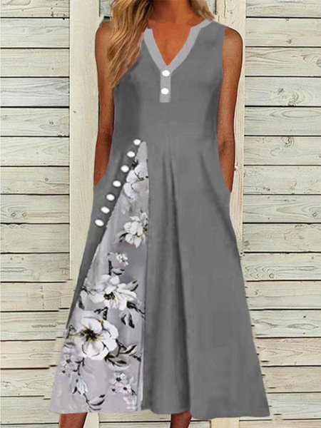

Regular Fit Sleeveless Woven Dresses, Gray, Midi Dresses