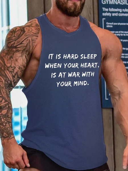 

It Is Hard Sleep Funny Saying Crew Neck Top, Blue, Tank Tops