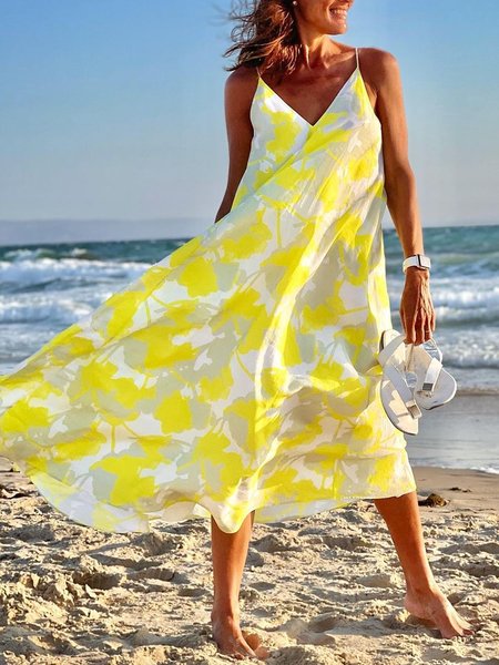 

V Neck Casual Loosen Short Sleeve Knit Dress, As picture, Midi Dresses