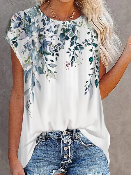 

Floral Casual Short Sleeve T-Shirt, White, T-Shirts