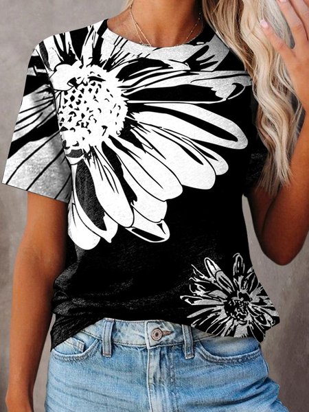 

Loosen Crew Neck Short Sleeve T-Shirt, Black, T-Shirts
