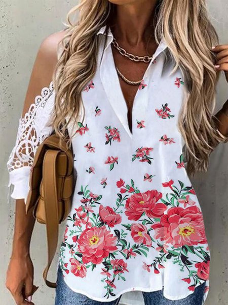 

Floral Casual Short Sleeve Blouse, Multicolor, Tops