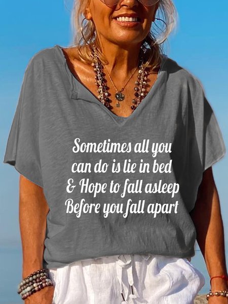 

Sometimes All You Can Do Is Lie In Bed Funny V-neck T-shirt, Gray, T-shirts