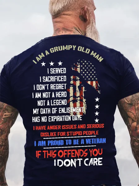 

Mens Grumpy Old Man Veteran If This Offends You I Don’t Care Cotton Crew Neck Short Sleeve T-Shirt, Blue, T-shirts