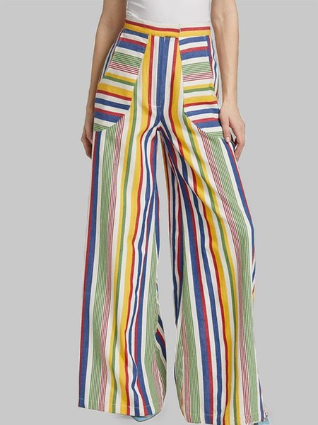 

Simple Regular fit Striped Wide Leg Pants, Multicolor, Wide Leg Pants