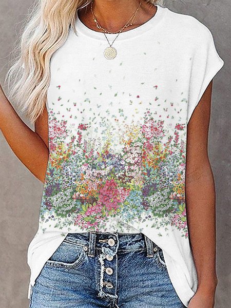 

Plus size Floral Casual Short Sleeve T-Shirt, White, T-Shirts