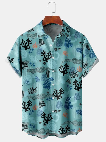 

Men's Ocean Print Casual Hawaiian Short Sleeve Shirt, As picture, Men's Floral shirt