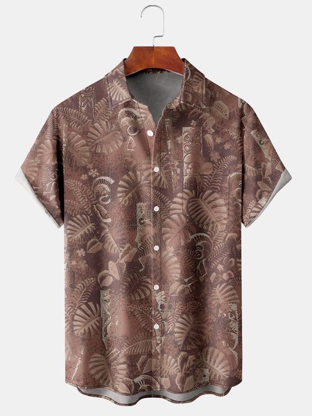 

Men's Botanical Print Hawaiian Short Sleeve Shirt, Coffee, Men's Floral shirt