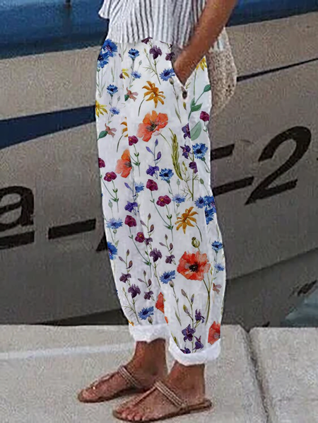 

Loosen Floral Pockets Pants, Multicolor, Pants