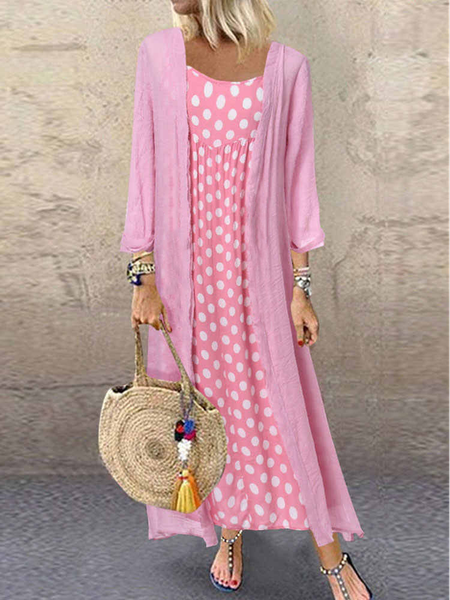 

Casual U-Neck Polka Dots Two Piece Sets, Pink, Suit Set