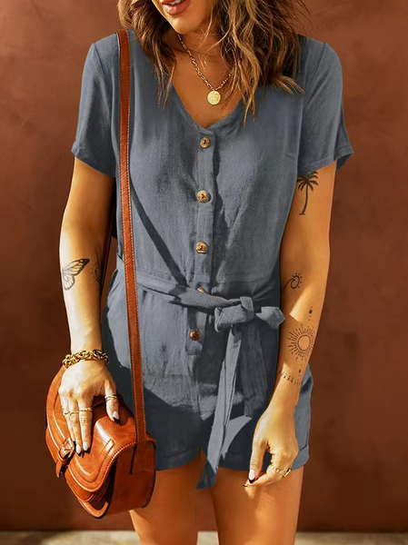 

Solid Casual Cotton Jumpsuit & Romper With Belt, Gray, Jumpsuits & Rompers