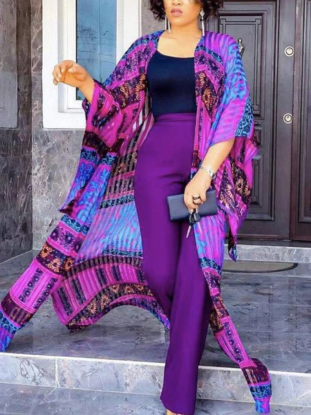 

Casual Tribal Loosen Crew Neck Cardigan, Multicolor, Kimonos