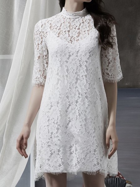 

Solid Regular Fit Elegant Half sleeve Knit Dress, White, Mini Dresses