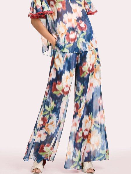 

Floral Regular Fit Wide Leg Vacation Pants, Multicolor, Wide Leg Pants
