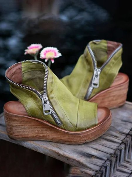 

JFN Platform Sandals, Green, Sandals