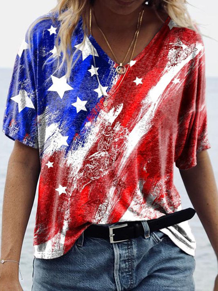 

Plus size Flag Printed Casual Short Sleeve T-Shirt, As picture, T-Shirts