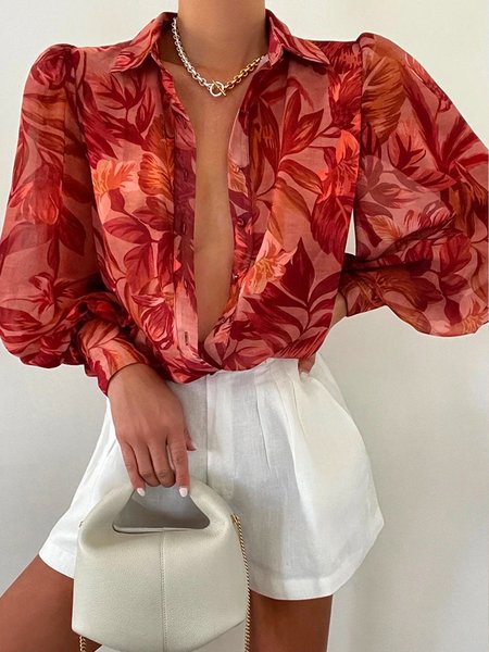 

Daily Floral Regular Fit Long Sleeve Top, Orange, Tops