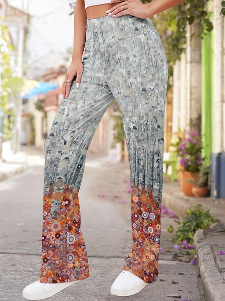 

Casual Abstract Gradient Print Stretch High Waist Yoga Pants, As picture, Pants