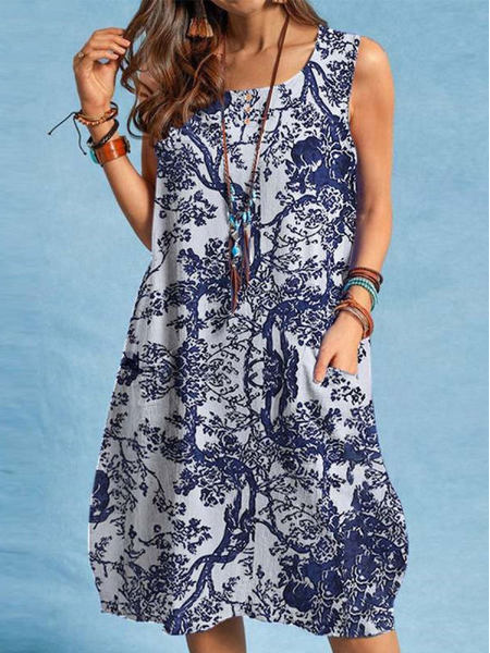 

Casual U-Neck Floral Sleeveless Women Dresses, Multicolor, Dresses