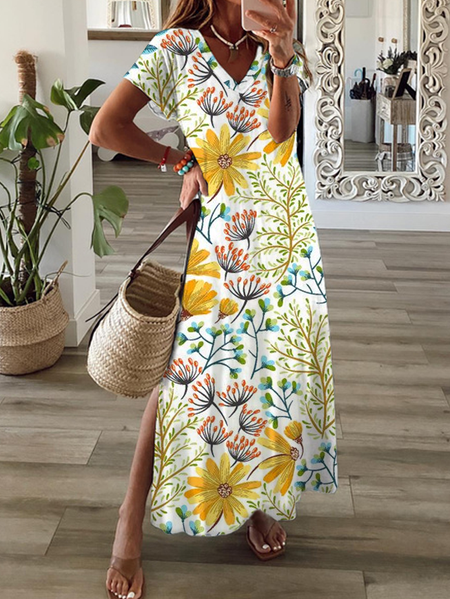 

Loosen Casual Short Sleeve Knit Dress, Multicolor, Maxi Dresses