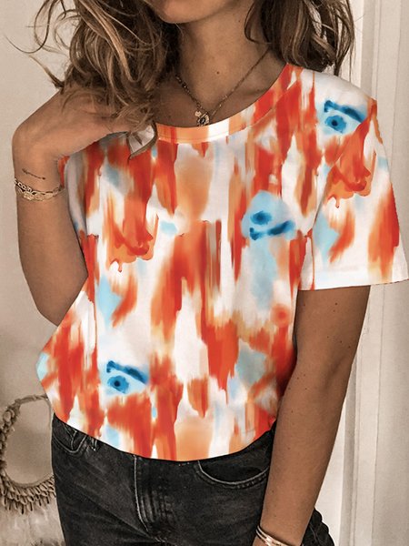 

Gradient Print Summer New Bestseller Ladies Short Sleeve Knit T-Shirt, Multicolor, T-Shirts