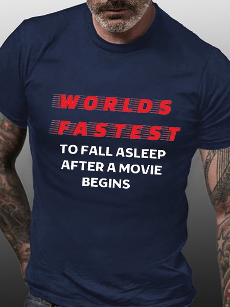 

Worlds Fastest To Fall Asleep After A Movie Begins Funny T-shirt, Purplish blue, T-shirts