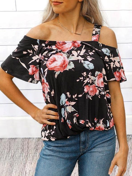 

Loosen One Shoulder Casual Long Sleeve Tops, Black, Shirts & Blouses
