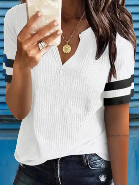 

Casual Loosen V Neck Short Sleeve T-Shirt, White, T-Shirts