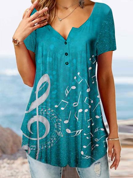 

Music Festival Notes Design Short Sleeve Top, Cyan, Shirts & Blouses