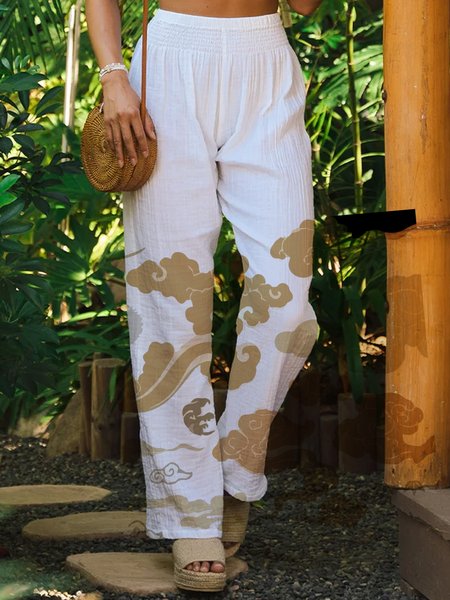 

Painted Loosen Pants, White, Pants