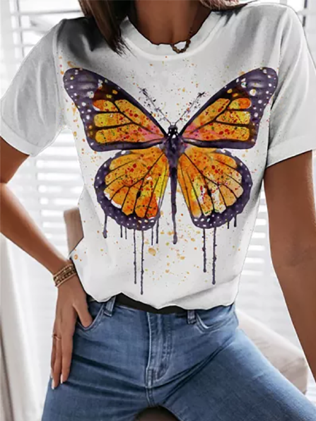 

Casual Crew Neck Short Sleeve T-Shirt, White, T-Shirts