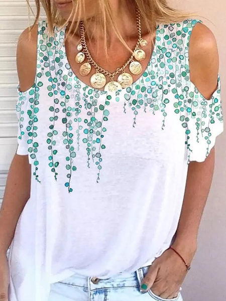 

Casual Crew Neck Loosen Short Sleeve Tops, White, Tops