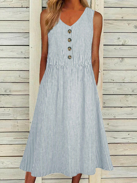 

Plus size Casual Striped Sleeveless Dress, As picture, Midi Dresses