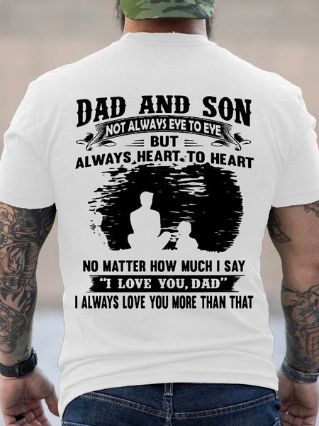 

Dad And Son Not Always Eye To Eye But Always Heart To Heart Short Sleeve Cotton Vintage Short Sleeve T-Shirt, White, T-shirts