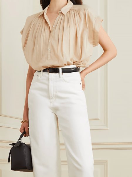 

Summer Lightweight Casual Short Sleeve Daily Blouse, Apricot, Blouses and Shirts
