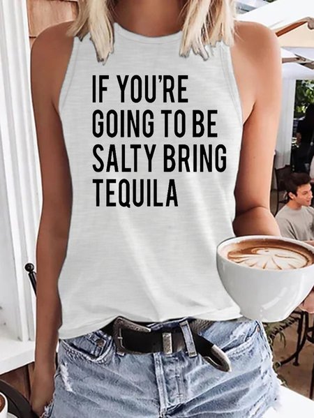 

Women's Bring The Tequila Casual Crew Neck Loosen Knit, White, Tank Tops