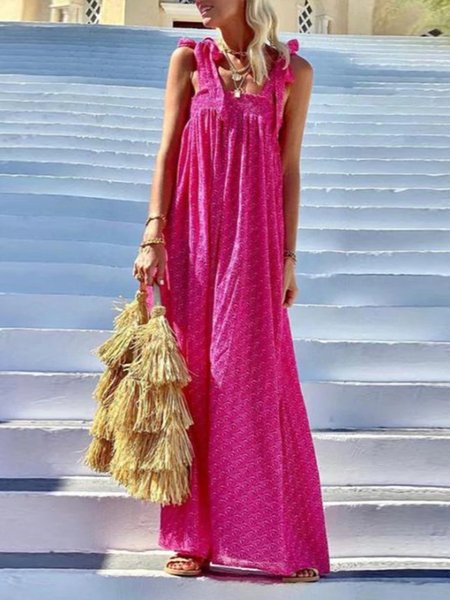 

Casual Floral Spaghetti Plus Size Printed Dress, Rose red, Maxi Dresses