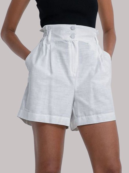 

Casual Loosen Cotton Shorts, White, Shorts