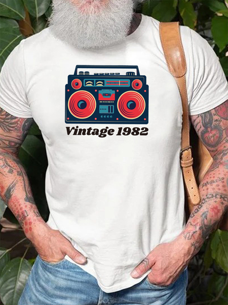 

Vintage 1982 Cotton Music Casual Short Sleeve T-Shirt, White, T-shirts