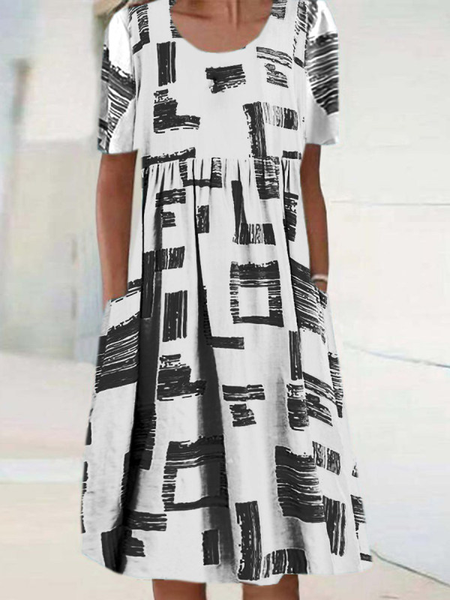 

Color Block Casual Short Sleeve Woven Dress, White, Dresses
