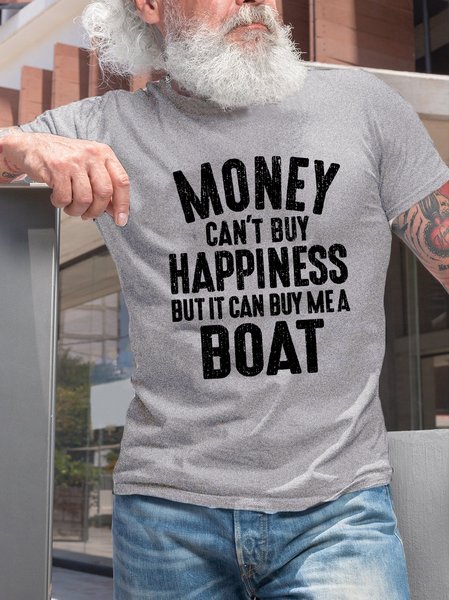 

Money Can't Buy Happiness Funny Saying Crew Neck T-shirt, Light gray, T-shirts