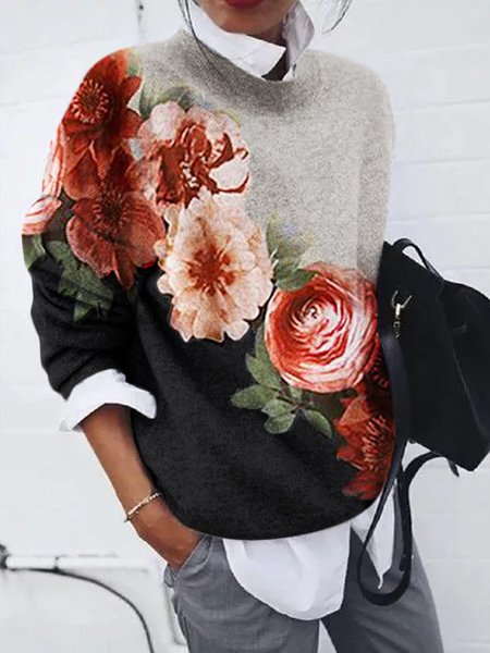 

Floral Long Sleeve Top, Gray, Long sleeve tops