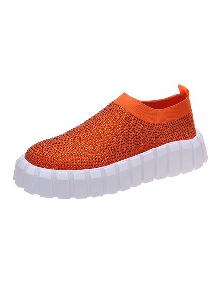 

JFN Rhinestone Platform Flyknit Sneakers, Orange, Sneakers
