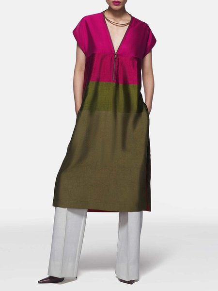 

Color Block Vacation V Neck Short Sleeve Top, Multicolor, Tops