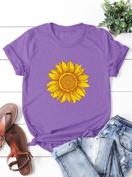 

Women's Sunflower Casual Short Sleeve T-Shirt, Purple, T-shirts