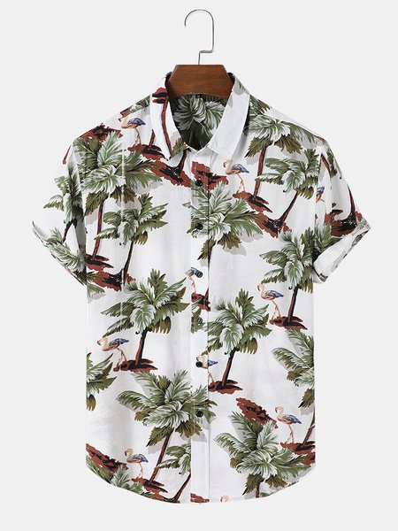 

Coconut Tree Short Sleeve Vacation Cotton Blends Short Sleeve Shirt, White, Shirts ＆ Blouse