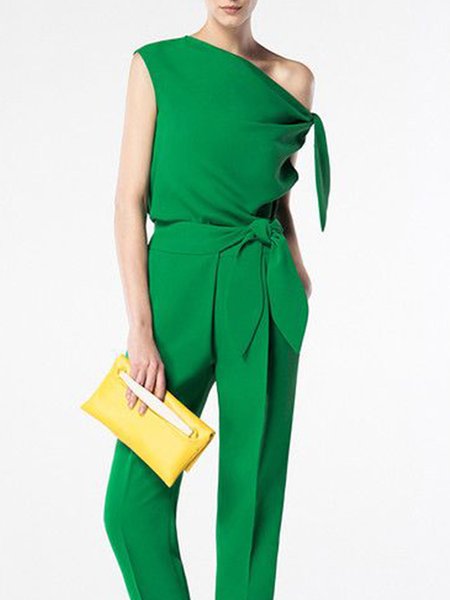 

Simple Regular Fit One Shoulder Short Sleeve Top, Green, Tops