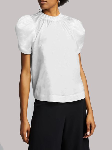 

Simple Crew Neck Short Sleeve Tops, White, Tops