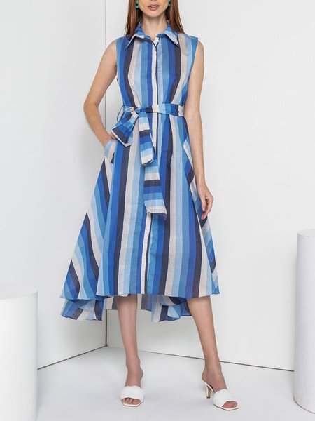 

Striped Casual Sleeveless Woven Dress, Stripe-blue, Midi Dresses