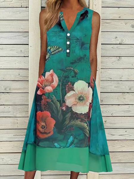 

Chiffon Sleeveless Woven Dresses, Green, Midi Dresses